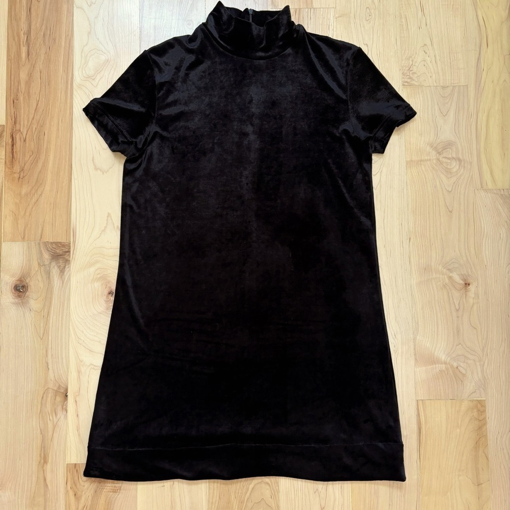 Vintage Classic DKNY Short Sleeve Black Velour Velvet Dress